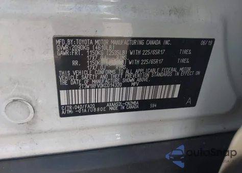 2019 Toyota Rav4 Xle из США, поврежденный, VIN 2T3W1RFV0KC014320